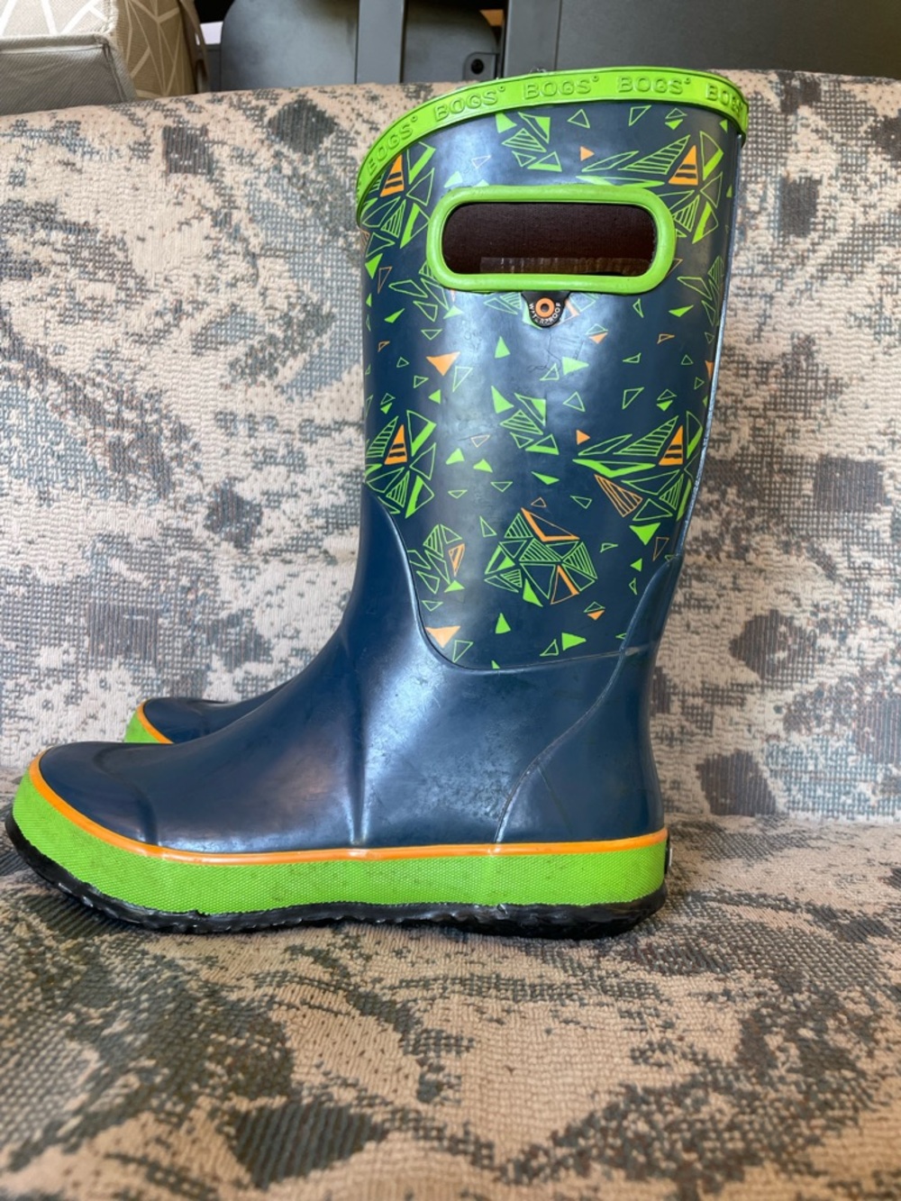 Bogs Kids Navy Rain Boots with Lime & Orange Accents